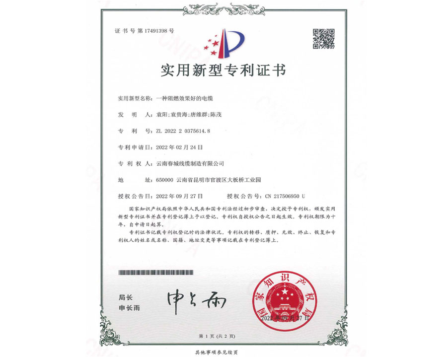 實(shí)用新型專利證書(shū)